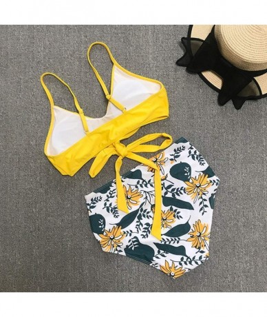 Sets High Waisted Padded Halter Bandage Bikinis Sets Sexy Two Piece Swimsuits Bathing Suits for Womens - A - Yellow - C219840...