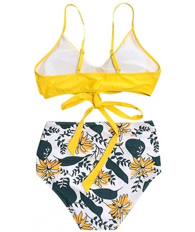 Sets High Waisted Padded Halter Bandage Bikinis Sets Sexy Two Piece Swimsuits Bathing Suits for Womens - A - Yellow - C219840...