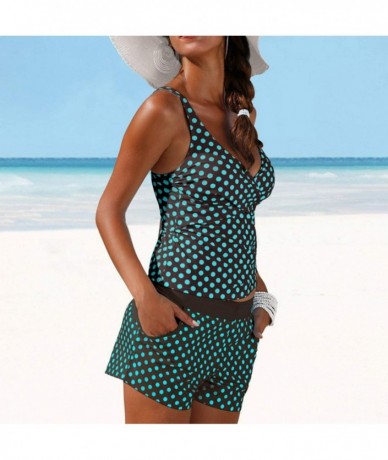 Sets Women Dots Tankini Plus Size Swimwear Push Up 2 Piece Swimsuit Shorts High Waist Bathing Suit 2XL Polka Print Green - C1...