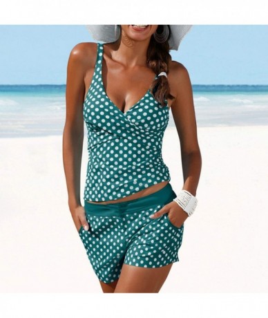 Sets Women Dots Tankini Plus Size Swimwear Push Up 2 Piece Swimsuit Shorts High Waist Bathing Suit 2XL Polka Print Green - C1...