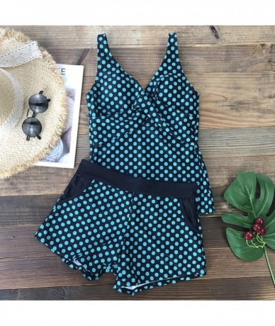 Sets Women Dots Tankini Plus Size Swimwear Push Up 2 Piece Swimsuit Shorts High Waist Bathing Suit 2XL Polka Print Green - C1...