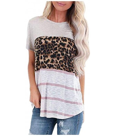 Rash Guards Leopard Print Tops for Women Casual Short Sleeve T Shirts O Neck Sequin Tunic Elegant Tops - Zy-pink - CW1973EAT5...