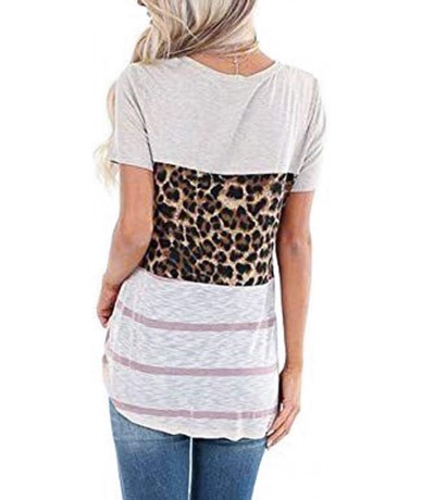 Rash Guards Leopard Print Tops for Women Casual Short Sleeve T Shirts O Neck Sequin Tunic Elegant Tops - Zy-pink - CW1973EAT5...