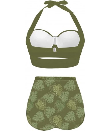 Sets Classic Summer HalterTropical Monstera Leaf Seamless Pattern Bikini Set - Olive Green - CX196N48E2T $68.71