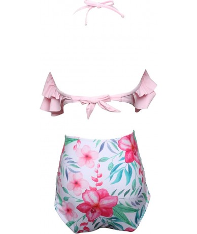 Sets Women Two Pieces Bathing Suits Ruffled Racerback High Waisted Bikini Set - Pink - C618TOCMU8L $46.17