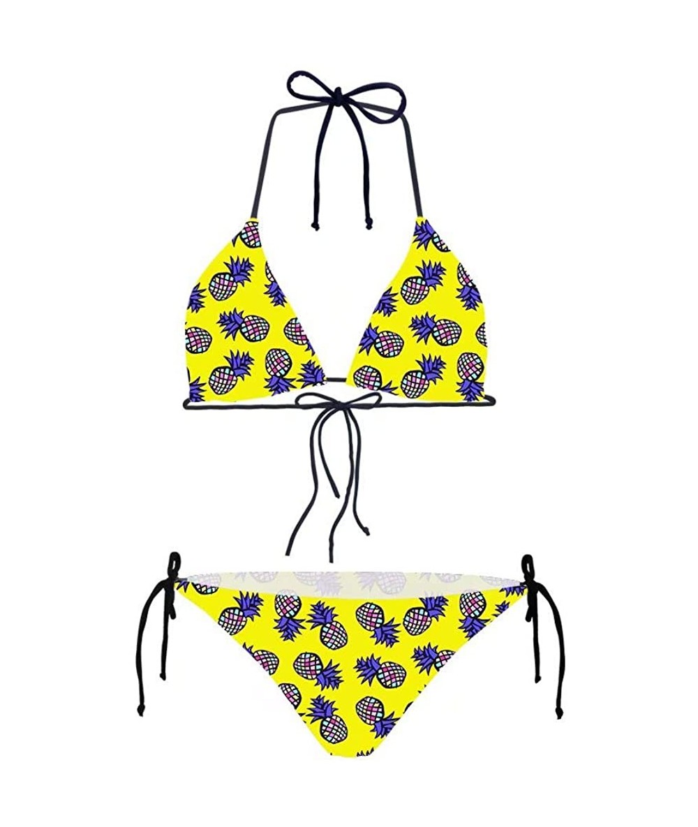 Sets Women's Tie Side Bottom Triangle Bikini Swimsuit Summer Beach Bathing Suits - Pineapple-3 - C418NAWC5DR $41.36