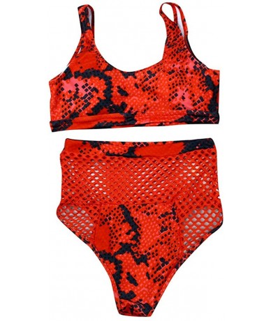 Sets Women Criss Lace Up Padded Push Up Cheeky Sporty Bathing Suit High Waisted Mesh Triangle Briefs Bikini Swimsuit Red - CR...