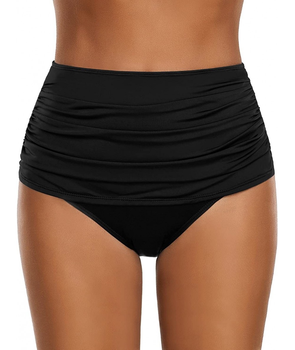 Tankinis Women's High Waist Ruched Swim Bikini Tankini Swimsuit Bottom Briefs - Black - CX18OYQGMRQ $44.28