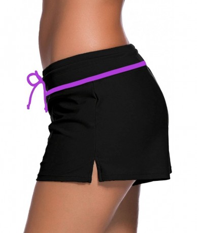 Board Shorts Womens Plus Size Swimsuit Tankini Bottom Swim Board Shorts with Panty - Black Purple Strap - CK18OXQQDOO $27.35