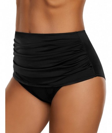 Tankinis Women's High Waist Ruched Swim Bikini Tankini Swimsuit Bottom Briefs - Black - CX18OYQGMRQ $44.28