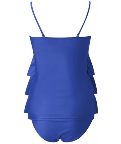 Tankinis Women Two Piece Women's Maternity Swimsuit Retro Solid Layered Flounce Tankini Swimwear Beachwear - Blue - C8196ONMT...