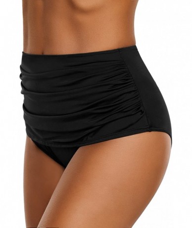 Tankinis Women's High Waist Ruched Swim Bikini Tankini Swimsuit Bottom Briefs - Black - CX18OYQGMRQ $44.28