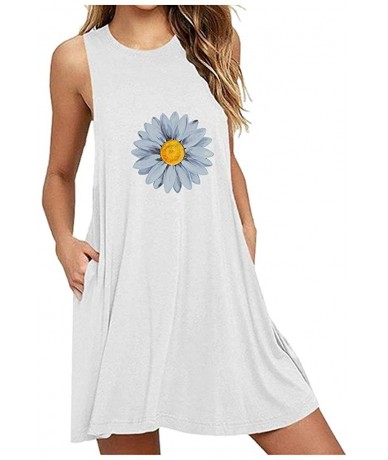 Cover-Ups Dresses for Women Casual Summer Sleeveless Pockets Casual Swing T-Shirt Dress Flower Tank Dress Beach Cover up - Y-...