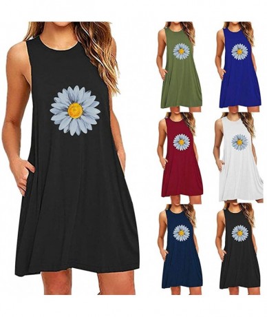 Cover-Ups Dresses for Women Casual Summer Sleeveless Pockets Casual Swing T-Shirt Dress Flower Tank Dress Beach Cover up - Y-...