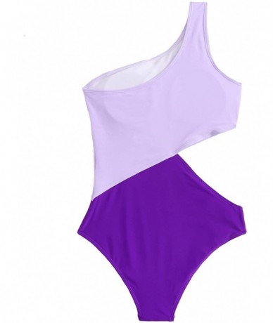 One-Pieces Women's Bathing Suits One Shoulder Cutout One Piece Swimsuit Swimwear Monokini - Purple - CS19CGTUMIQ $43.69