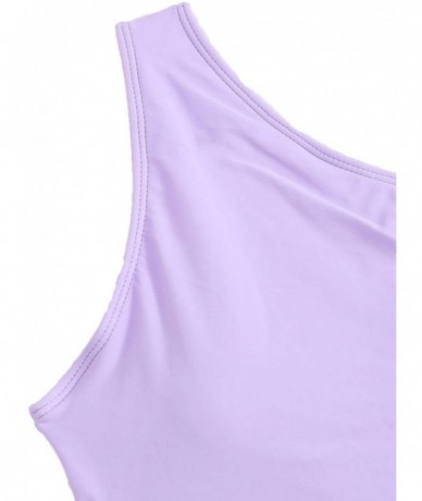 One-Pieces Women's Bathing Suits One Shoulder Cutout One Piece Swimsuit Swimwear Monokini - Purple - CS19CGTUMIQ $43.69