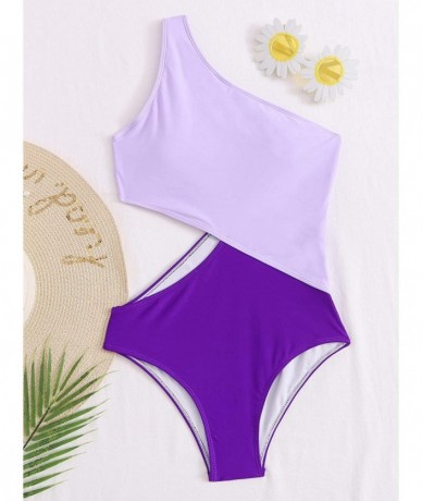 One-Pieces Women's Bathing Suits One Shoulder Cutout One Piece Swimsuit Swimwear Monokini - Purple - CS19CGTUMIQ $43.69