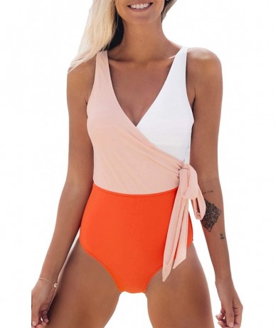 One-Pieces Women's Orange White Bowknot Bathing Suit Padded One Piece Swimsuit - Orangewhite - CL18OW4D4MN $59.55