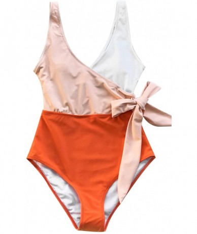 One-Pieces Women's Orange White Bowknot Bathing Suit Padded One Piece Swimsuit - Orangewhite - CL18OW4D4MN $59.55