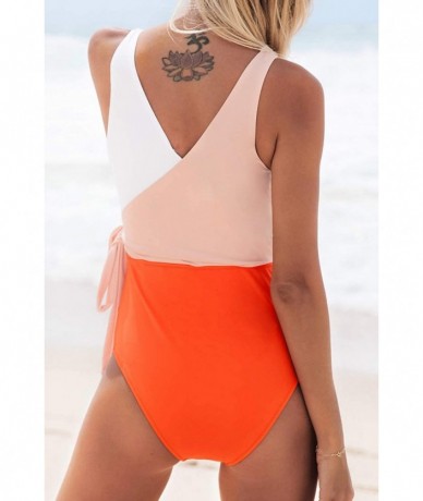 One-Pieces Women's Orange White Bowknot Bathing Suit Padded One Piece Swimsuit - Orangewhite - CL18OW4D4MN $59.55