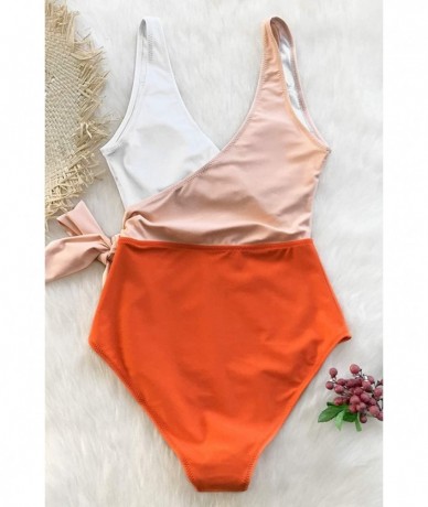 One-Pieces Women's Orange White Bowknot Bathing Suit Padded One Piece Swimsuit - Orangewhite - CL18OW4D4MN $59.55