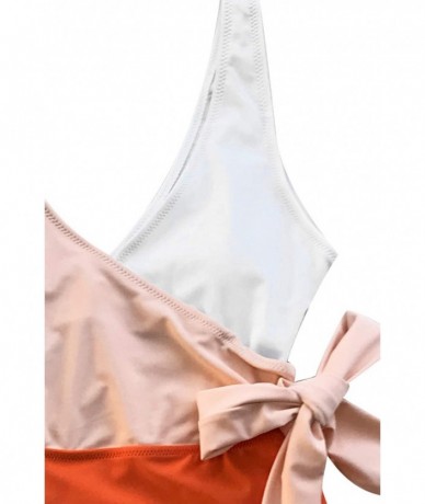 One-Pieces Women's Orange White Bowknot Bathing Suit Padded One Piece Swimsuit - Orangewhite - CL18OW4D4MN $59.55