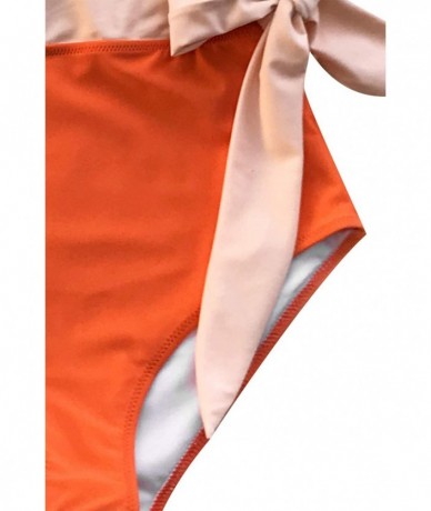 One-Pieces Women's Orange White Bowknot Bathing Suit Padded One Piece Swimsuit - Orangewhite - CL18OW4D4MN $59.55