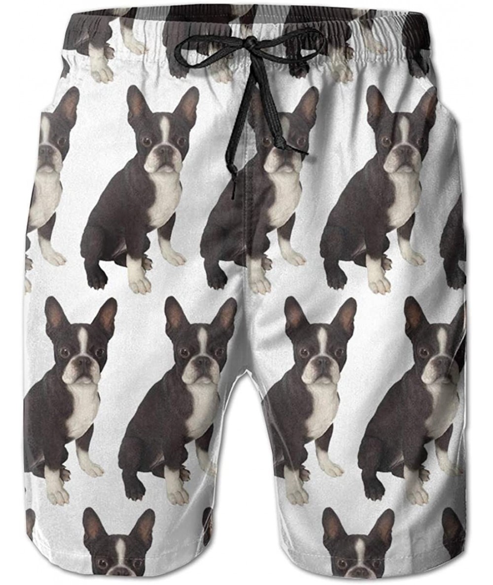 Board Shorts Men Boys Fashion Swim Trunks Quick Dry Summer Beach Shorts with Pockets - Cute Funny Boston Terrier Dog - CJ19CZ...