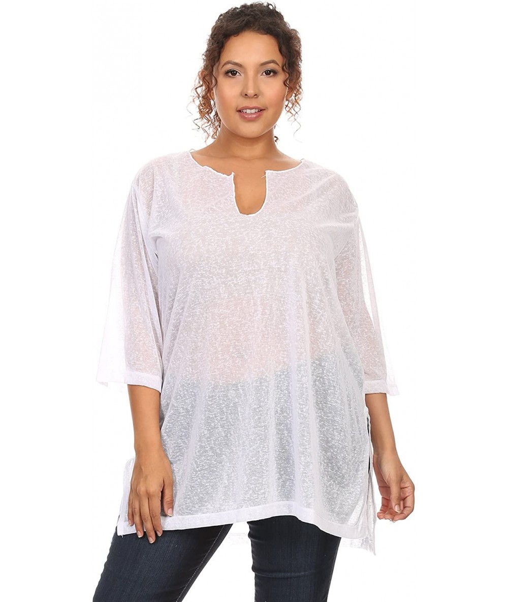 Cover-Ups Plus Size Beach Dress Chiffon Long Sleeve Swimwear Cover-up Made in The USA - White - CF11T44VRM5 $18.22