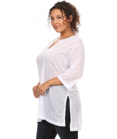 Cover-Ups Plus Size Beach Dress Chiffon Long Sleeve Swimwear Cover-up Made in The USA - White - CF11T44VRM5 $18.22