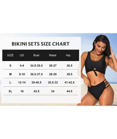 Sets Women's Two Pieces Bikini Sets with Knot Ladder Cut Bathing Suit Brief Solid Color - Black - C819CGCS9AC $59.71