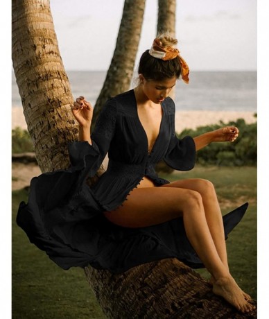 Cover-Ups Women's Sexy Lace/Mesh Bikini Cover Ups Beach Open Front Kimono Cardigan - B-black - CA18XADHNS3 $51.19