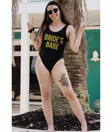 One-Pieces Women's One Piece Swimsuit High Cut Bikini Bathing Suits for Women - Black - Bride's Babe Print - CQ18S5CU80R $35.00