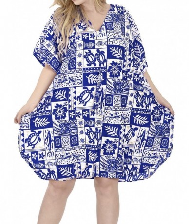 Cover-Ups Women's Plus Size Kaftan Poncho Night Dress Beach Cover Ups Short Midi - Blue_s827 - CZ12E5RH0FN $40.38