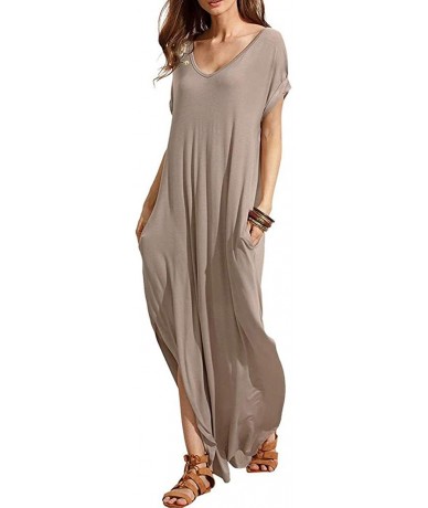 Rash Guards Women's Round Neck Petal Short Sleeve Ruffle Hem Tunic Dress - Brown - CP18TO044IX $28.98