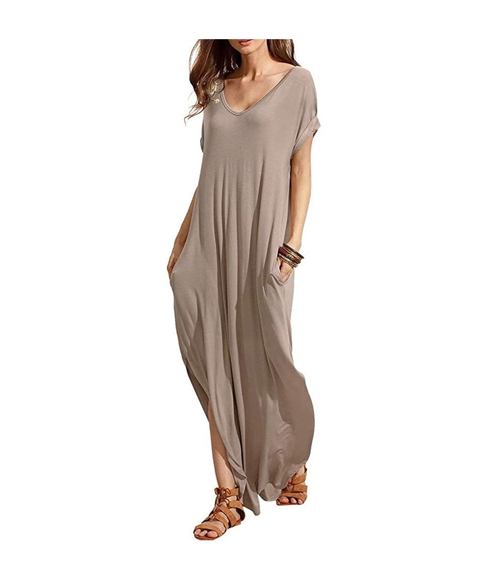 Rash Guards Women's Round Neck Petal Short Sleeve Ruffle Hem Tunic Dress - Brown - CP18TO044IX $28.98