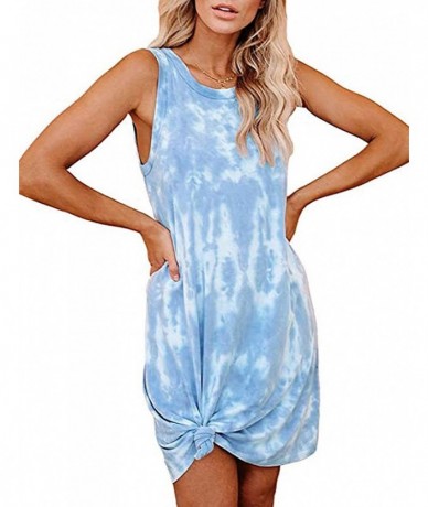 Cover-Ups Women's Tie-Dye Print Swimsuit Beach Cover Ups Sleeveless Casual T Shirt Sundress Tank Dress - Light Blue - C9190MI...