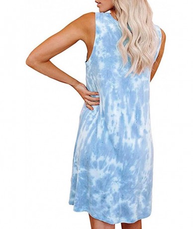 Cover-Ups Women's Tie-Dye Print Swimsuit Beach Cover Ups Sleeveless Casual T Shirt Sundress Tank Dress - Light Blue - C9190MI...