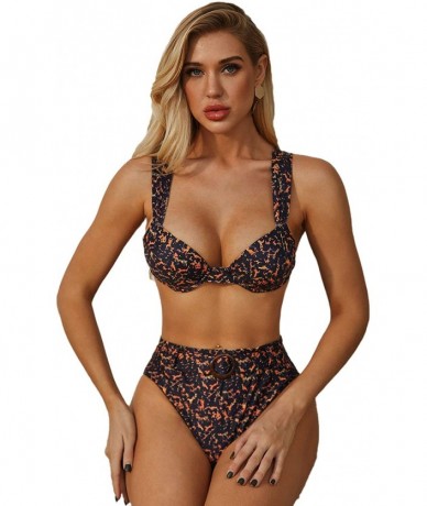 Sets Women's Snakeskin Print High Waist Strap Bikini Set Swimsuit with Belted - Multi-1 - CS1972Q3LHX $35.07