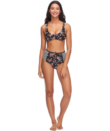 Sets Women's Stacey Bikini Top Swimsuit with Multi Strap Back Detail - Pixie Black Floral Print - CV18ID5ZSH3 $55.26