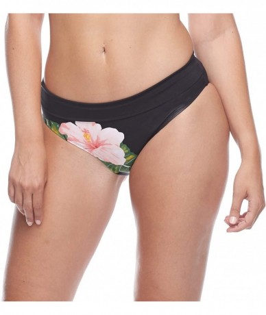 Bottoms Women's Mid Waist Full Coverage Bikini Bottom Swimsuit - Bora Bora Black Floral - CJ18Z05SS6N $77.03