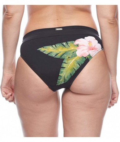 Bottoms Women's Mid Waist Full Coverage Bikini Bottom Swimsuit - Bora Bora Black Floral - CJ18Z05SS6N $77.03