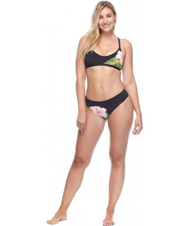 Bottoms Women's Mid Waist Full Coverage Bikini Bottom Swimsuit - Bora Bora Black Floral - CJ18Z05SS6N $77.03