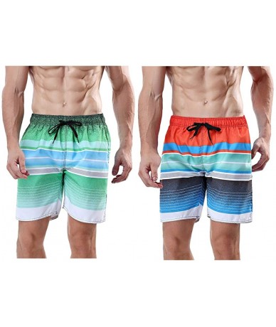 Trunks Men's Swim Trunk Beach Shorts - Lime Green-red Stripe - C3199GDCI7N $47.48