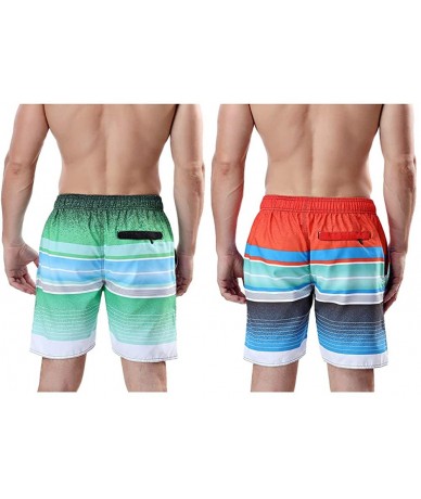 Trunks Men's Swim Trunk Beach Shorts - Lime Green-red Stripe - C3199GDCI7N $47.48