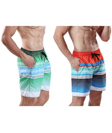 Trunks Men's Swim Trunk Beach Shorts - Lime Green-red Stripe - C3199GDCI7N $47.48