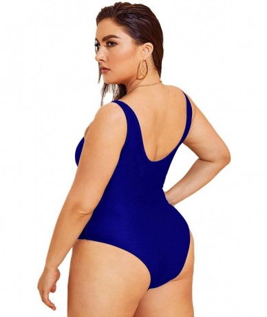 One-Pieces Women's Sexy Bathing Suit Slogan Letter Print Swimwear Low Back One Piece Swimsuit - Blue - CJ196D7DYQ8 $39.41