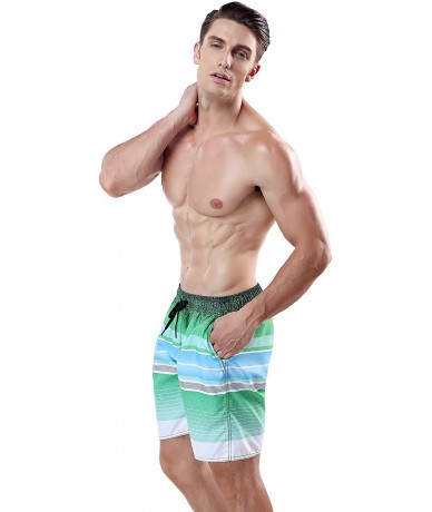 Trunks Men's Swim Trunk Beach Shorts - Lime Green-red Stripe - C3199GDCI7N $47.48