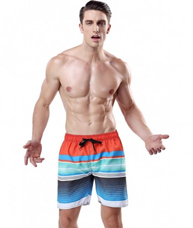 Trunks Men's Swim Trunk Beach Shorts - Lime Green-red Stripe - C3199GDCI7N $47.48