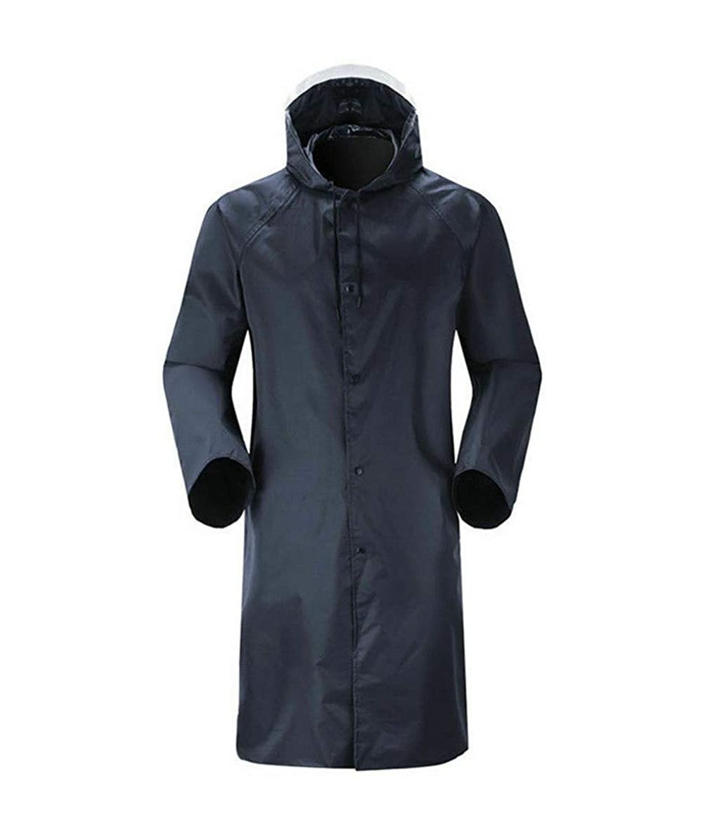 Rash Guards Jacket- Men's Waterproof Raincoat Lightweight Casual Hooded Rain Coat Long Coat - Navy - CV18XL7KOC8 $51.21